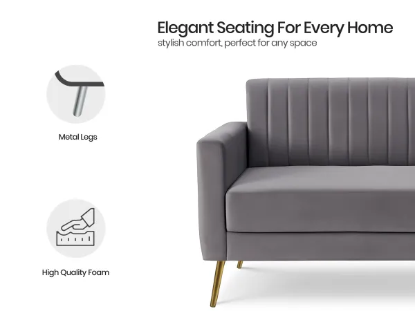 Tulip Upholstered 2 Seater Sofa in Grey Color